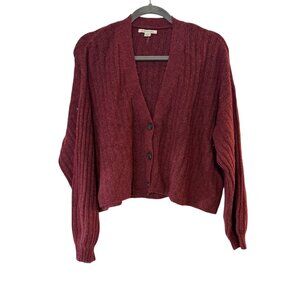 American Eagle Womens Maroon Ribbed Button-Front Cardigan Sweater Size Large